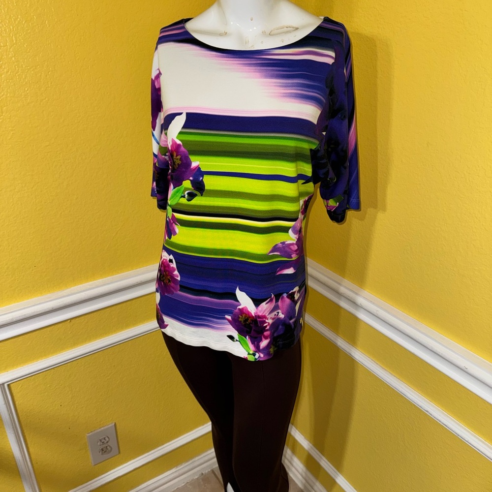 Escada Multicolor Striped Floral Top
